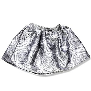 Halabaloo Girl's Rose Embroidered Silver Metallic Full Party Skirt, Size 6X NWOT
